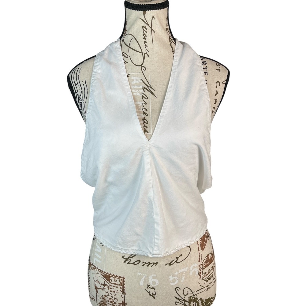 Bella Dahl White Halter Neck Crop Top Smocked Waist Tencel Lyocell Medium